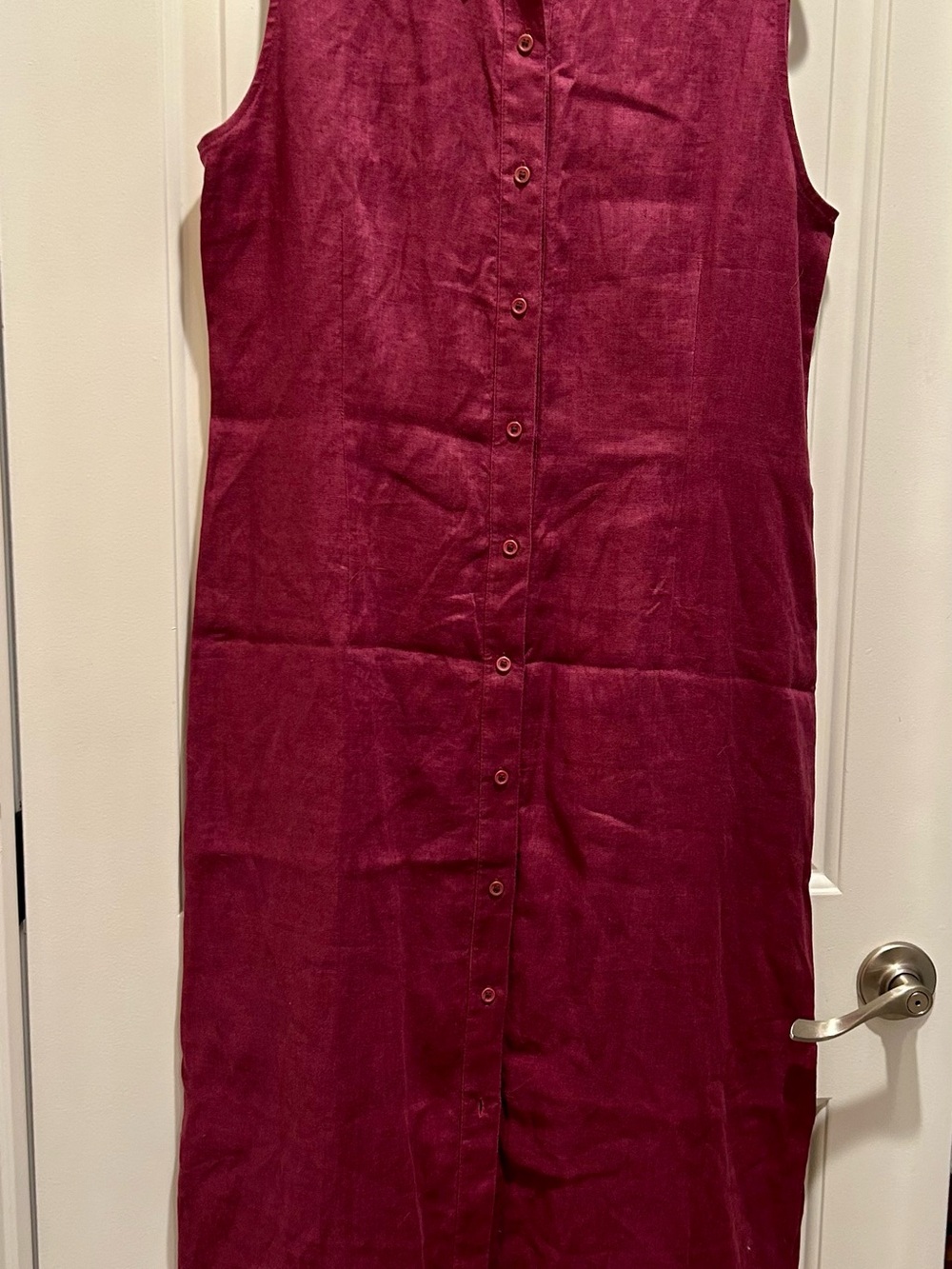 Sleeveless Button-Front Midi Dress in Deep Berry 100% Linen